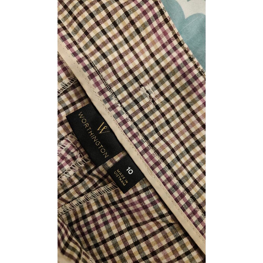 Worthington Size 10 Plaid Paperbag Waist Pants Tie Belt Work Career NWT - Picture 5 of 11